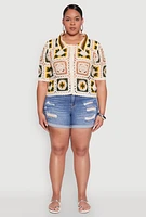 Womens Plus Boho Crochet Shirt, Multi,