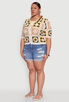 Womens Plus Boho Crochet Shirt, Multi,