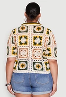 Womens Plus Boho Crochet Shirt, Multi,
