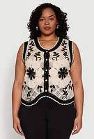 Womens Plus Size Floral Pattern Crochet Vest, Multi, Size 1X