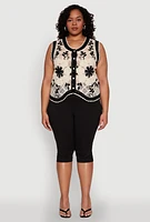 Womens Plus Size Floral Pattern Crochet Vest, Multi, Size 1X