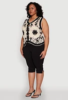 Womens Plus Size Floral Pattern Crochet Vest, Multi, Size 1X