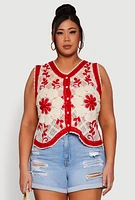 Womens Plus Size Floral Pattern Crochet Vest, Multi, Size 1X