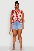 Womens Plus Size Floral Pattern Crochet Vest, Multi, Size 1X