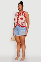 Womens Plus Size Floral Pattern Crochet Vest, Multi, Size 1X