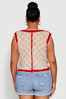 Womens Plus Size Floral Pattern Crochet Vest, Multi, Size 1X