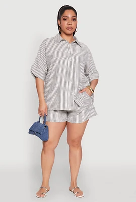 Womens Plus Size Striped Elastic Waist Shorts, Multi, Size 2X