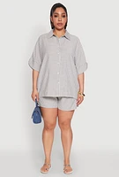 Womens Plus Size Striped Elastic Waist Shorts, Multi, Size 2X