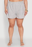 Womens Plus Size Striped Elastic Waist Shorts, Multi, Size 2X