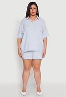 Womens Plus Striped Elastic Waist Shorts,