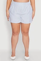 Womens Plus Striped Elastic Waist Shorts,
