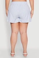 Womens Plus Striped Elastic Waist Shorts,