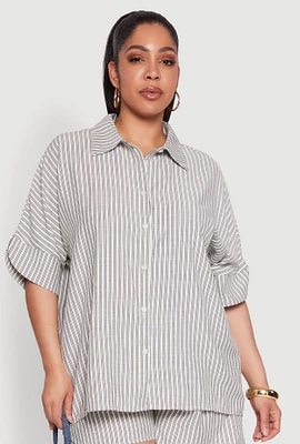 Womens Plus Striped Button Front Shirt, Multi,