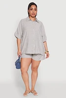 Womens Plus Striped Button Front Shirt, Multi,