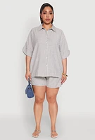 Womens Plus Striped Button Front Shirt, Multi,