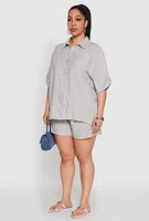 Womens Plus Striped Button Front Shirt, Multi,