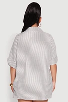 Womens Plus Striped Button Front Shirt, Multi,