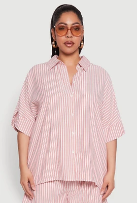 Womens Plus Size Striped Button Front Shirt, Red, Size 2X