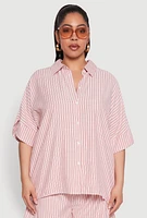 Womens Plus Size Striped Button Front Shirt, Red, Size 2X