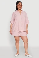 Womens Plus Size Striped Button Front Shirt, Red, Size 2X