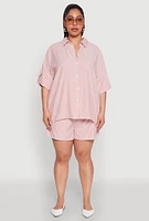 Womens Plus Size Striped Button Front Shirt, Red, Size 2X