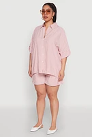 Womens Plus Size Striped Button Front Shirt, Red, Size 2X
