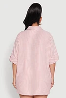 Womens Plus Size Striped Button Front Shirt, Red, Size 2X