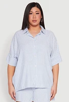 Womens Plus Size Striped Button Front Shirt, Blue, Size 2X