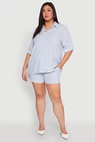 Womens Plus Size Striped Button Front Shirt, Blue, Size 2X