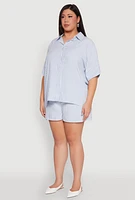 Womens Plus Size Striped Button Front Shirt, Blue, Size 2X