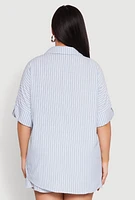 Womens Plus Size Striped Button Front Shirt, Blue, Size 2X