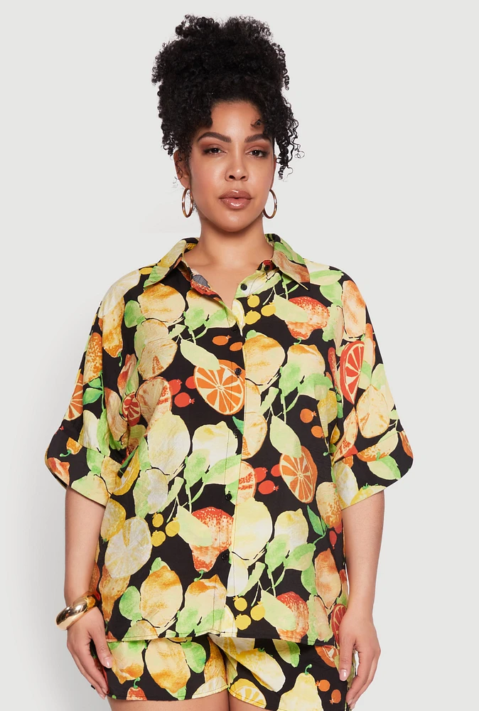 Womens Plus Size Airy Fruit Print Shirt, Multi, Size 1X