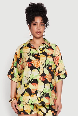 Womens Plus Size Airy Fruit Print Shirt, Multi, Size 1X