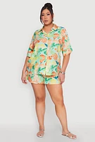 Womens Plus Airy Fruit Print Shirt, Multi,