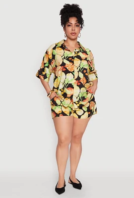 Womens Plus Airy Fruit Print Shorts, Multi,