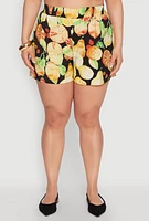 Womens Plus Airy Fruit Print Shorts, Multi,