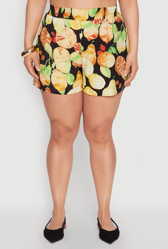 Womens Plus Airy Fruit Print Shorts, Multi,