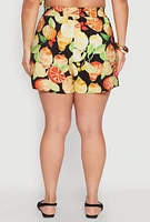 Womens Plus Size Airy Fruit Print Shorts, Multi, Size 2X