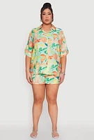 Womens Plus Airy Fruit Print Shorts, Multi,