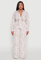 Womens Plus Size Airy Leaf Print Palazzo Pants, Multi, Size 1X