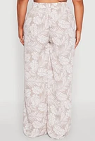 Womens Plus Size Airy Leaf Print Palazzo Pants, Multi, Size 1X