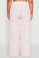 Womens Plus Size Airy Leaf Print Palazzo Pants, Pink, Size 3X