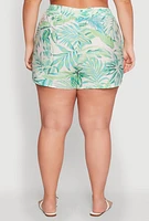 Womens Plus Size Trendy High Waisted Leaf Print Shorts, Multi, Size 3X