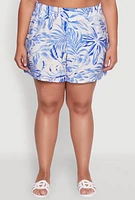 Womens Plus Trendy High Waisted Leaf Print Shorts, 3X