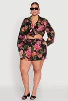 Womens Plus Size Floral High Waisted Pull On Shorts, Multi, Size 3X