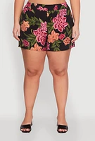 Womens Plus Size Floral High Waisted Pull On Shorts, Multi, Size 3X