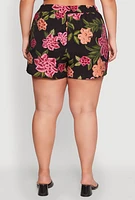 Womens Plus Size Floral High Waisted Pull On Shorts, Multi, Size 3X