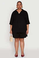 Womens Plus Size Textured Knit Oversized Shirt, Black, Size 1X