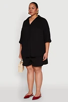 Womens Plus Size Textured Knit Oversized Shirt, Black, Size 1X