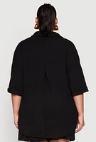 Womens Plus Size Textured Knit Oversized Shirt, Black, Size 1X